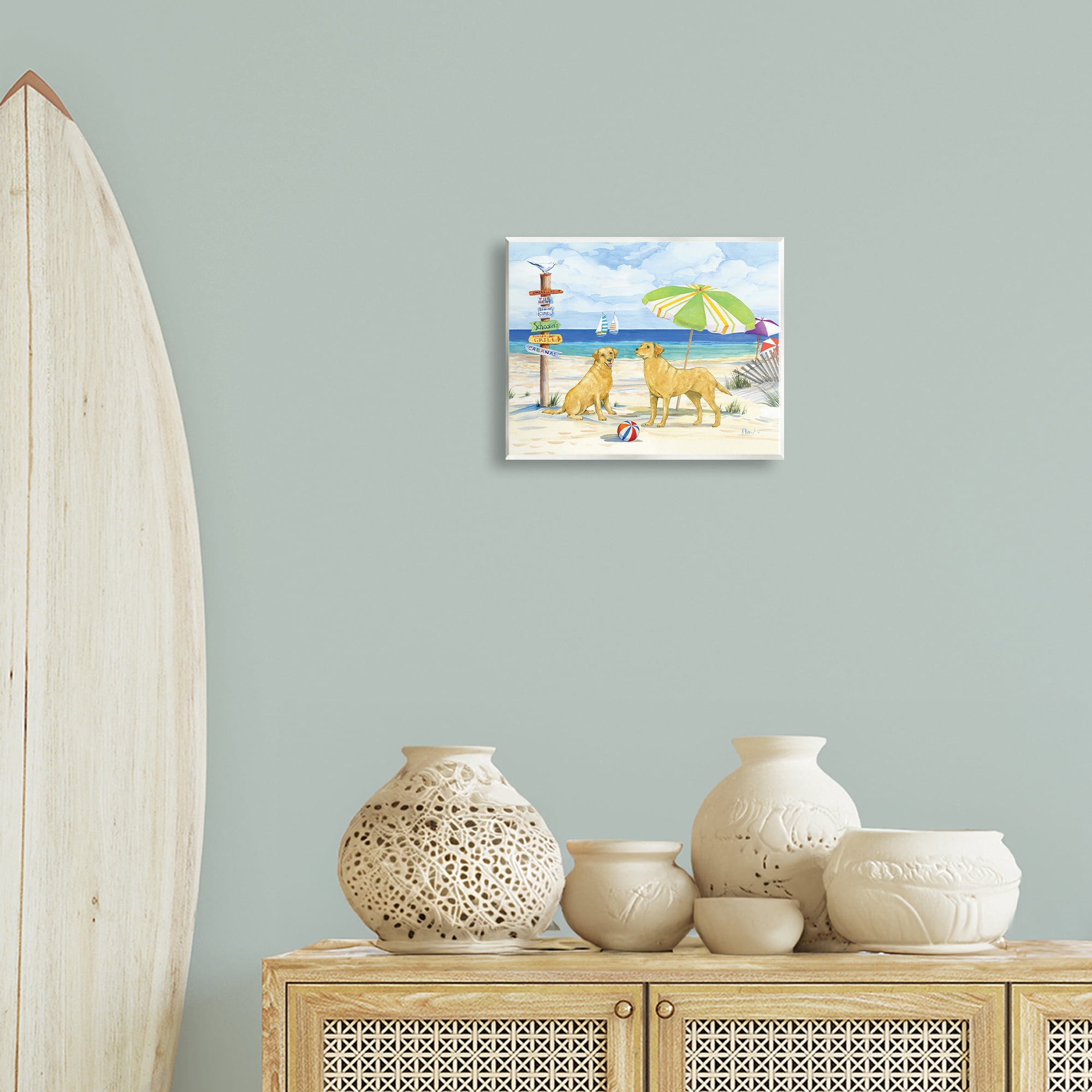 Stupell Industries Dog Beach Day Animals & Insects Painting Unframed Art Print Wall Art, 14 x 11