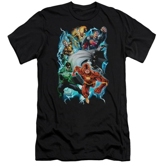 JLA Justice League Electric Team Premium Canvas Adult Slim Fit 30/1 T-Shirt Black