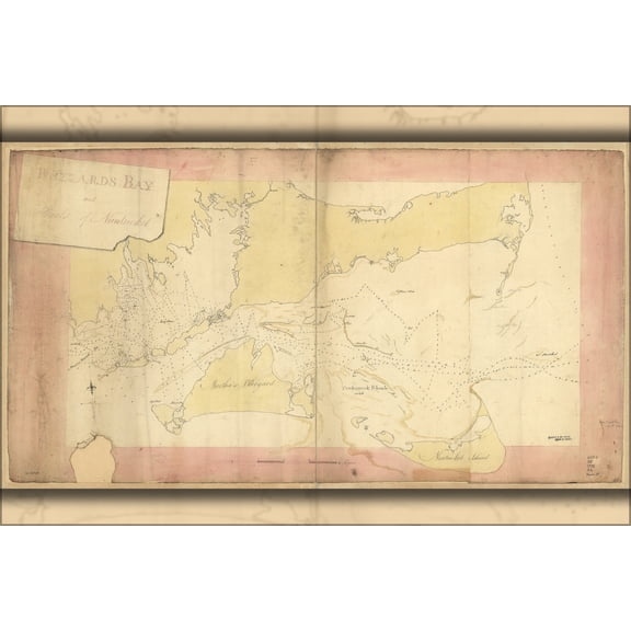 24"x36" Gallery Poster, map of Nantucket Shoals Buzzards's Bay martha's vineyard 1778