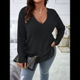 thumbnail image 4 of Suéter Informal de Punto con Cuello en V y Larga para Mujer, Talla Grande Negro XXL, 4 of 10