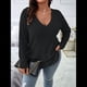 thumbnail image 4 of Suéter Informal de Punto con Cuello en V y Larga para Mujer, Talla Grande Negro XXL, 4 of 10