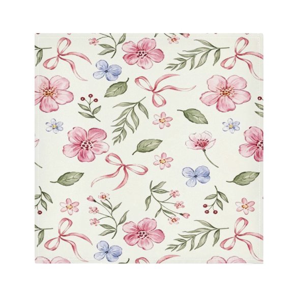 Iauyy Satin Napkins Set of 1- Pink-floral Bow Print DIY Printing Decoration Cloth Napkin- Easy Care for Home/Party