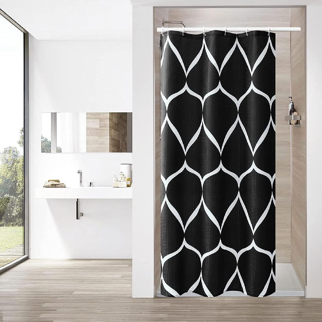 Small Stall Shower Curtain 36 x 72, Narrow Half Black Geometric Shower