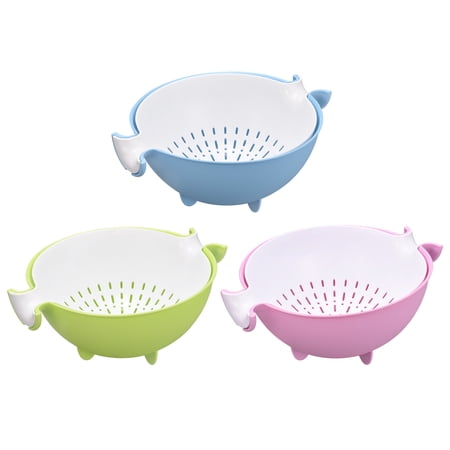 Kitchen Strainer Colander 3PCS PP Plastic Food Strainer Basket Pink  Blue  Green