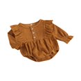 thumbnail image 4 of Newborn Baby Girl Boy Bodysuit Ruffle Long Sleeve Button Solid Autumn Jumpsuit Apricot 0-3 Months, 4 of 8