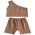 thumbnail image 1 of 2PCS Infant Kids Baby Girls Solid Color Cotton One Shoulder Tops Shorts Set Apricot 6-12 Months, 1 of 10