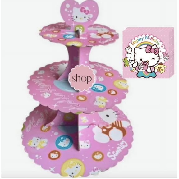 hello kitty 1pc cupcake holder with napkins  cute party decoration, happy birthday cake stand , tier for cupcake 20pc