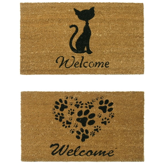Rubber-Cal Welcome "Adorable Cat" Doormat Kit - 18" x 30" - 2 Door Mats