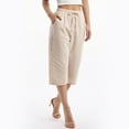 thumbnail image 2 of MLDRA Women’s Linen Capri Pants Cropped Wide Leg Palazzo Yoga Casual Pants Elastic Waist Loose Fit with Pockets Summer Apricot, 2 of 10