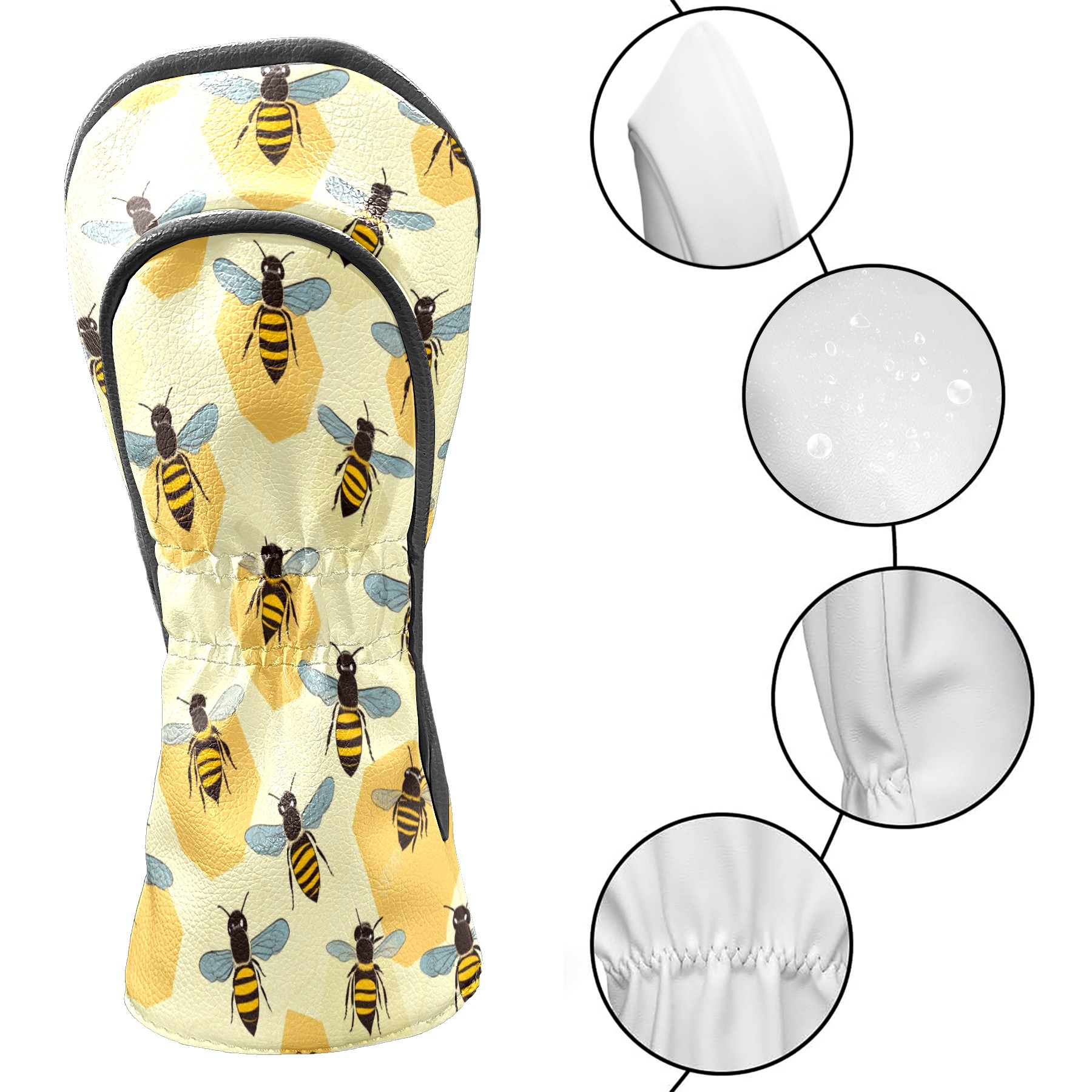 Golf Club Headcovers High Quality Waterproof Leather Golf Head Cover Set Men Women Driver Head Cover Exclusive Gift for Golf Lovers Bee Pattern