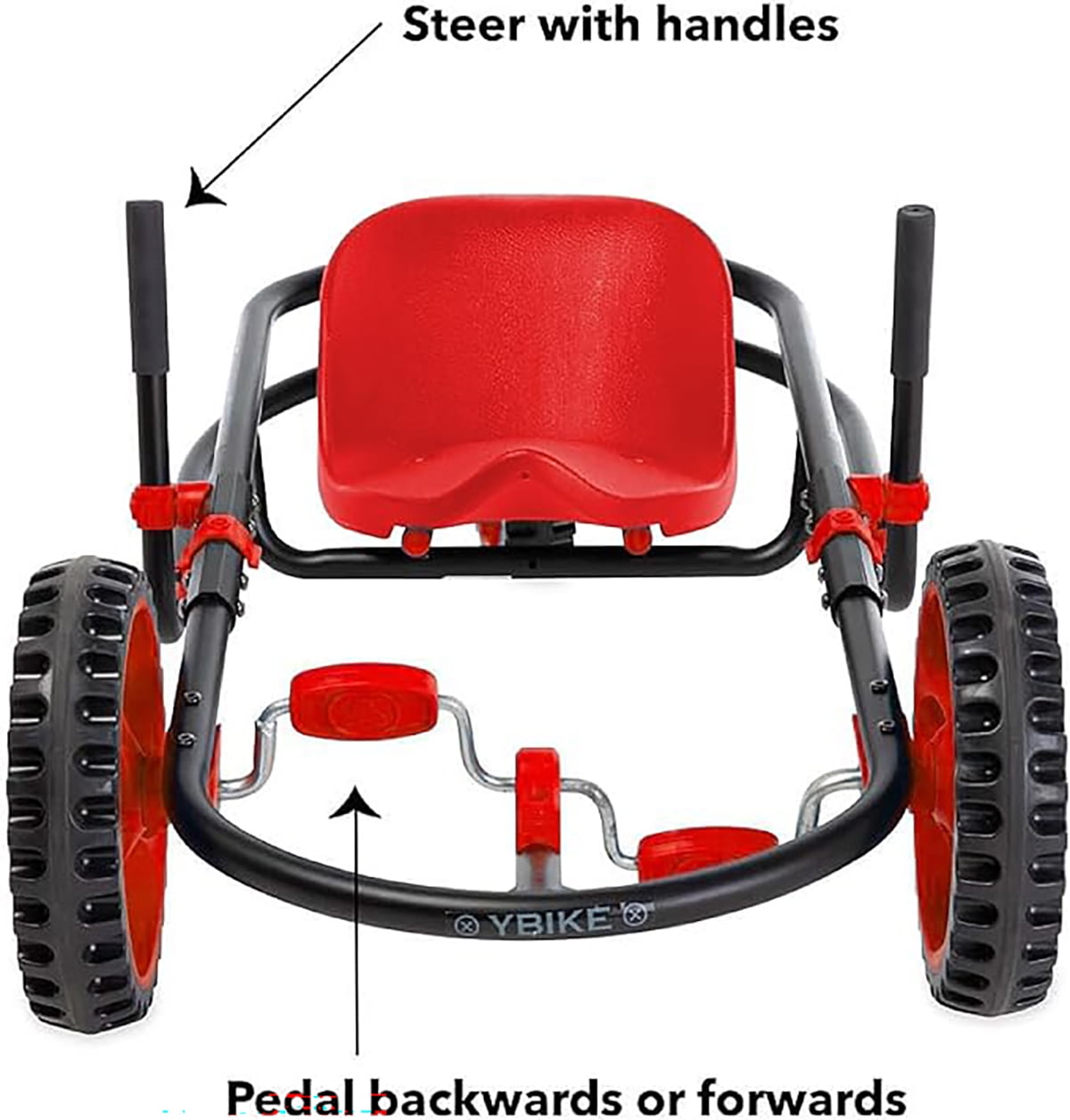 YBIKE Explorer Pedal Car, Three Wheel Go-Kart, Up to 155 lbs, Ages