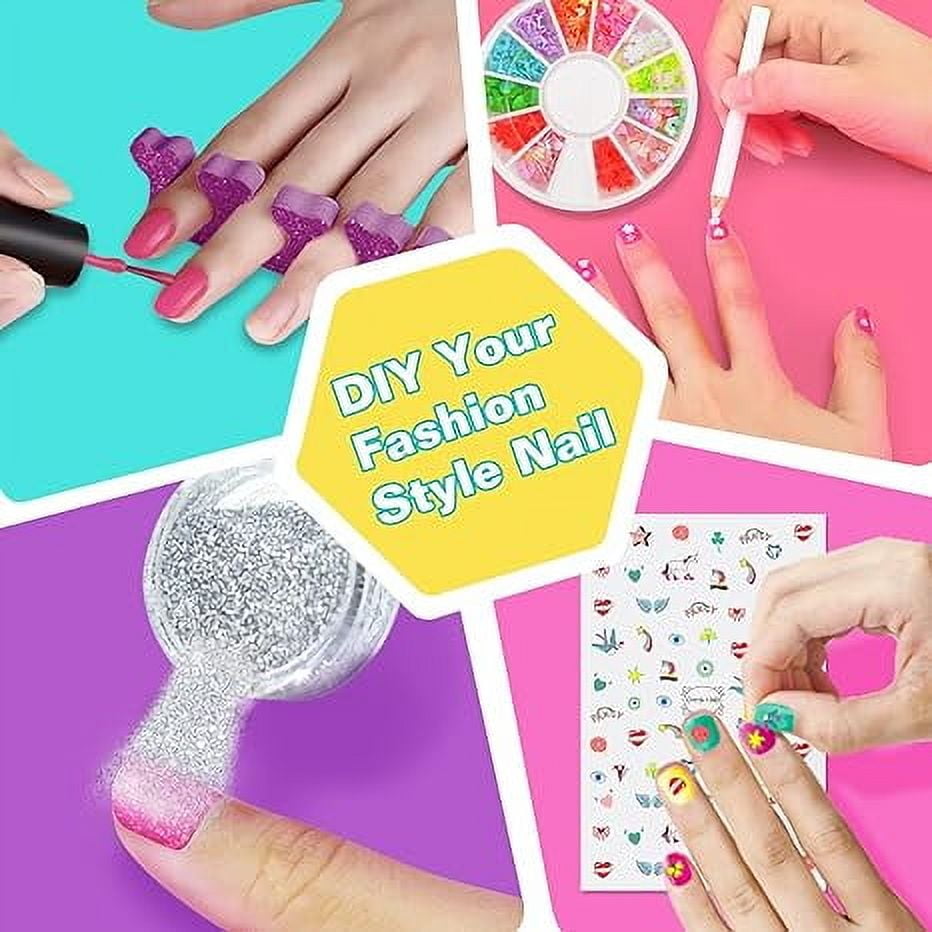 Nail Polish Kit for Girl Ages 6-12, Kids Nail Art Salon Set with Nail Dryer, Peelable Glitter Nail Polish, Storage Desk, Gifts for Birthday Spa Party Favors