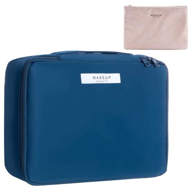 Bolsa de maquillaje de viaje Queboom, neceser para cosméticos, neceser para mujer y hombre (azul marino)