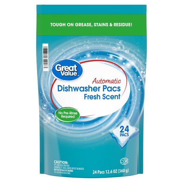 Great Value Automatic Dishwasher Pacs, Fresh Scent, 24 Count Walmart