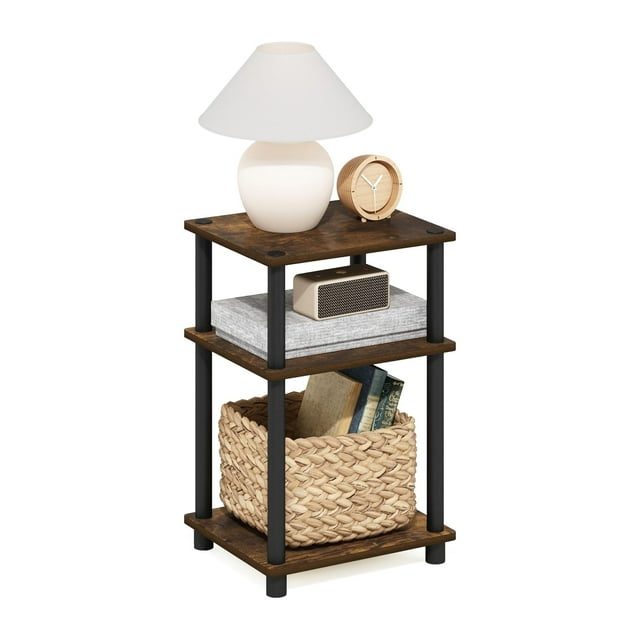 Mesa auxiliar Furinno Just Turn-Tube de 3 niveles, color ámbar pino/negro