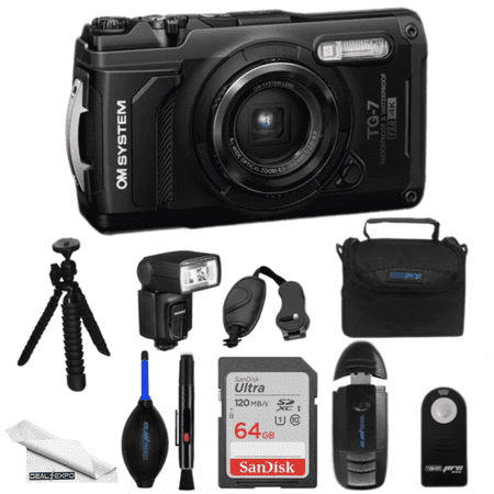 OM SYSTEM Tough TG-7 Digital Camera (Black) - DealExpo Deluxe Bundle