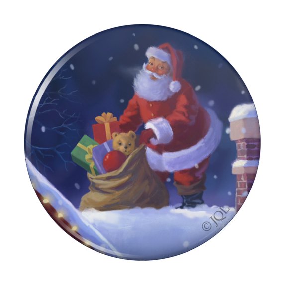 Christmas Holiday Rooftop Santa Pinback Button Pin