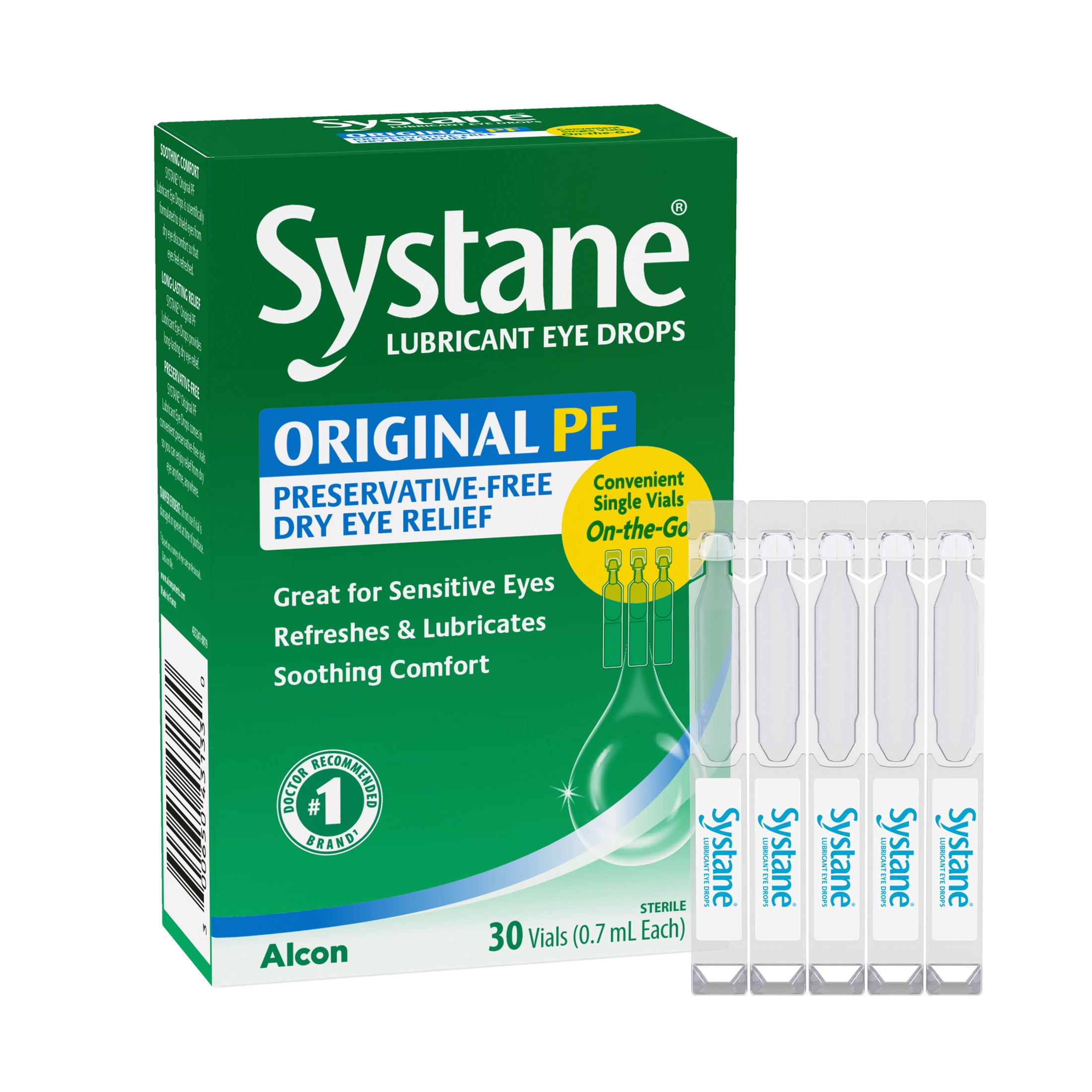 (3 pack) Systane Original Preservative Free Lubricating Dry Eye Drops for Sensitive Eyes, 30 Vials