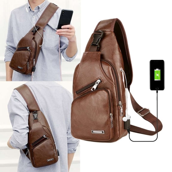 Stylago Leather Crossbody Sling Backpack for Women Men Vintage Leather Chest Bag Hiking Daypack Work Shopping Shoulder Purse Black
