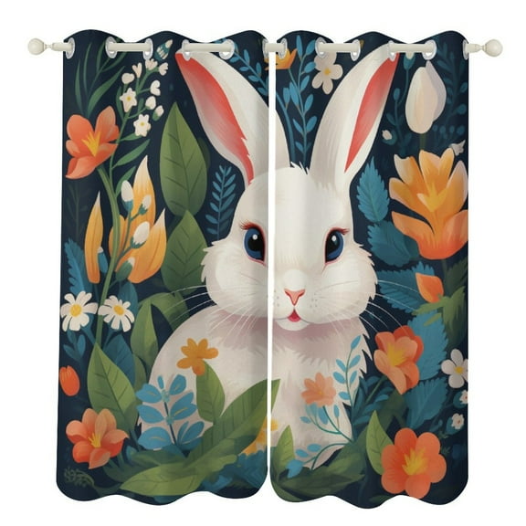 Easter Rabbit Window Curtains for Bedroom Colorful Printed Window Drapes Blackout Thermal Insulated Grommet Window Treatment 2 Panels Set