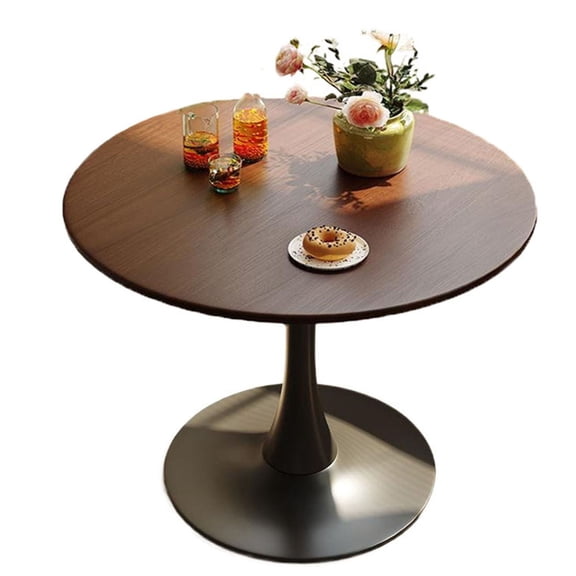 S-HOME 31.5'' Walnut Color Round Dining Table, MDF Top and Metal Base - Mid Century Style for Small Spaces
