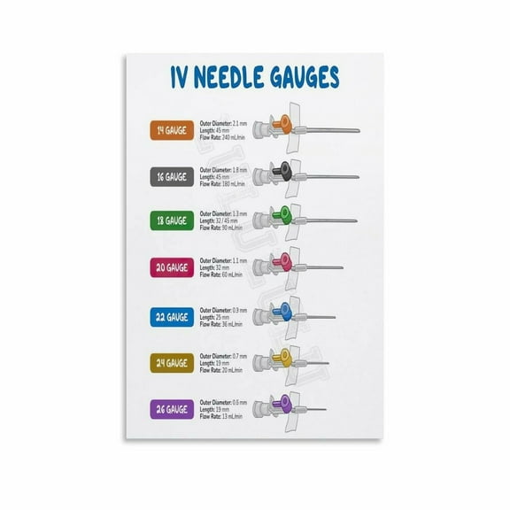 Needle Gauges For Injections Size Chart Poster (7) Canvas Painting Wall Art Poster for Bedroom Living Room Decor