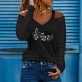 thumbnail image 2 of Womens Casual Fall Tops V Neck Printed Long Sleeve Cold Shoulder Pullover Sweatshirt Blouses Ladies Tops, 2 of 5