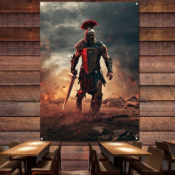 Vintage Spartan Warriors Artwork Wall Art Decor Poster 38" x 57" Ancient Greek Armor Samurai Wall Hanging Flag Banner For Home Room Decor
