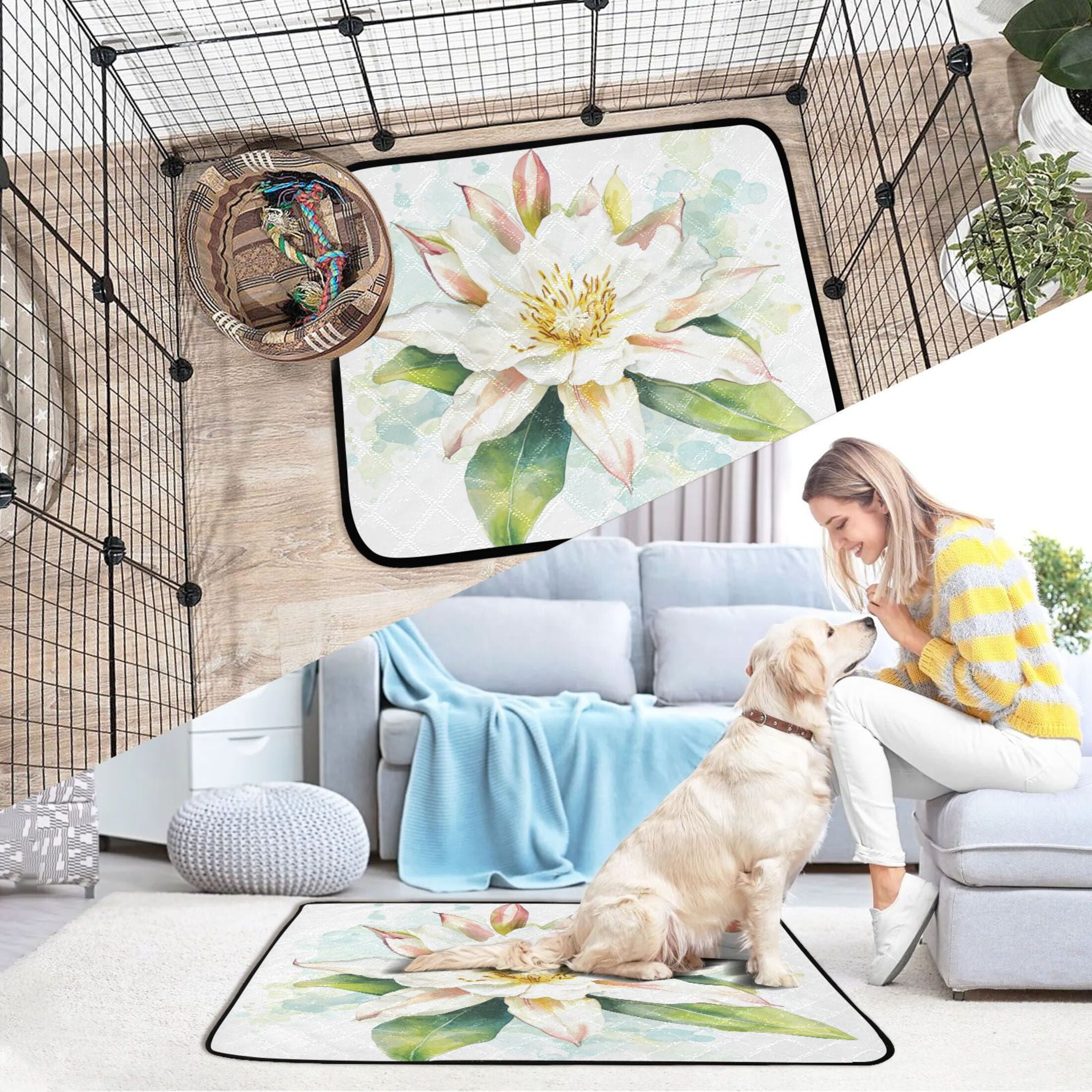 Qxltty Epiphyllum Oxypetalum Cat litter Pads Pet Set of 2 Diaper Mats Center Anti-leakage Layer Absorbent Soft and Comfortable