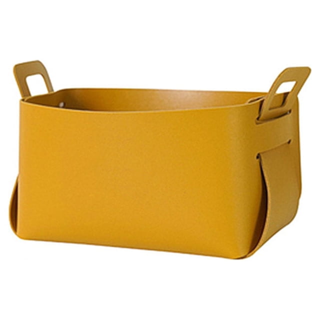 Yuarrent Cesta de almacenamiento, organizador plegable de cuero con asa, soporte decorativo, caja contenedora, decoración organizadora Almacenamiento y organización del hogar Amarillo S