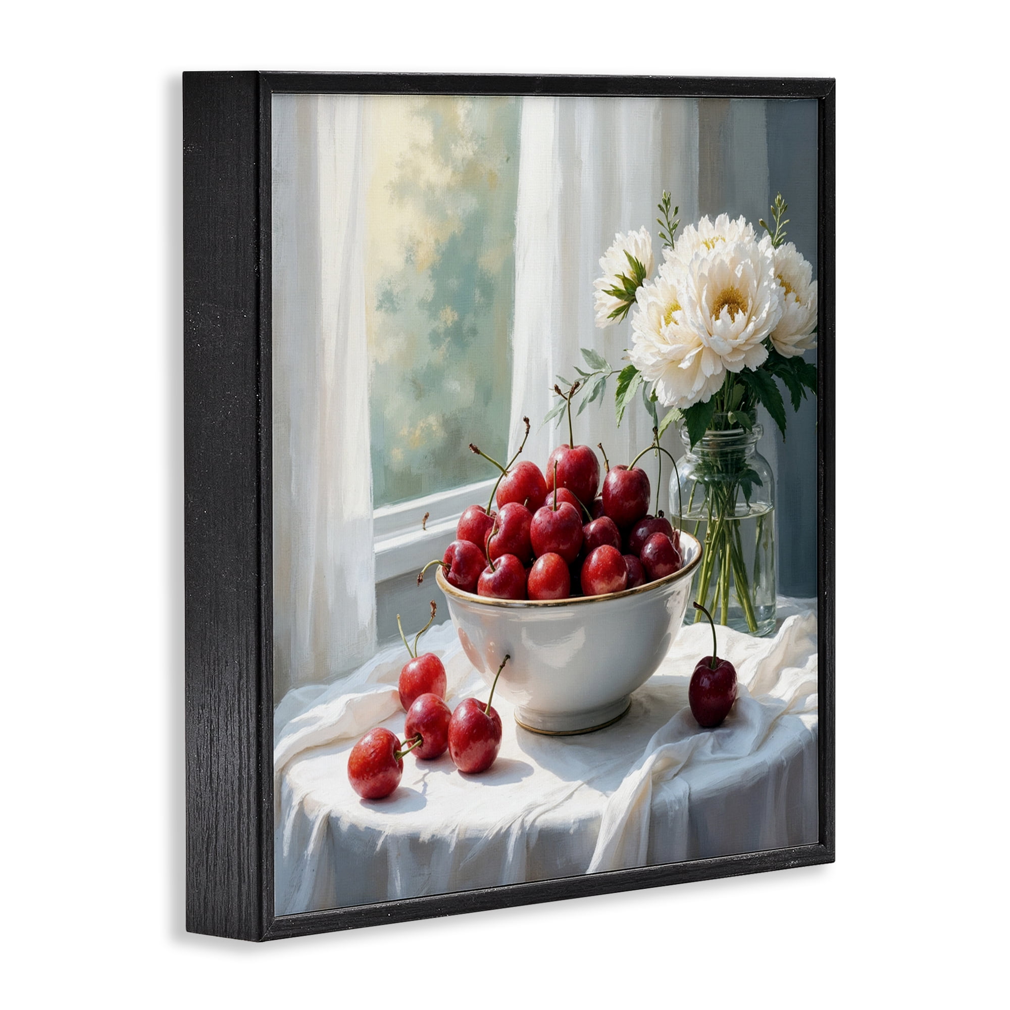 Cherries & Flowers Still Life Black Framed Giclee Art, design by Lettered and Lined