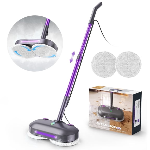 Vperac Scrubbing Steam Mop with Rotating Pads, Lightweight Spin Steam Mop for Home, 23FT Cord, LED Headlights, Self-Standing & Washable Pads, Mop for Hard Floor/Laminate/Marble