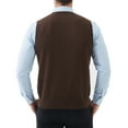 thumbnail image 3 of Kallspin Men's Sweater Vest Cotton V Neck Relaxed Fit Knit Sleeveless Pullover Sweater(Brown,3X-Large), 3 of 9
