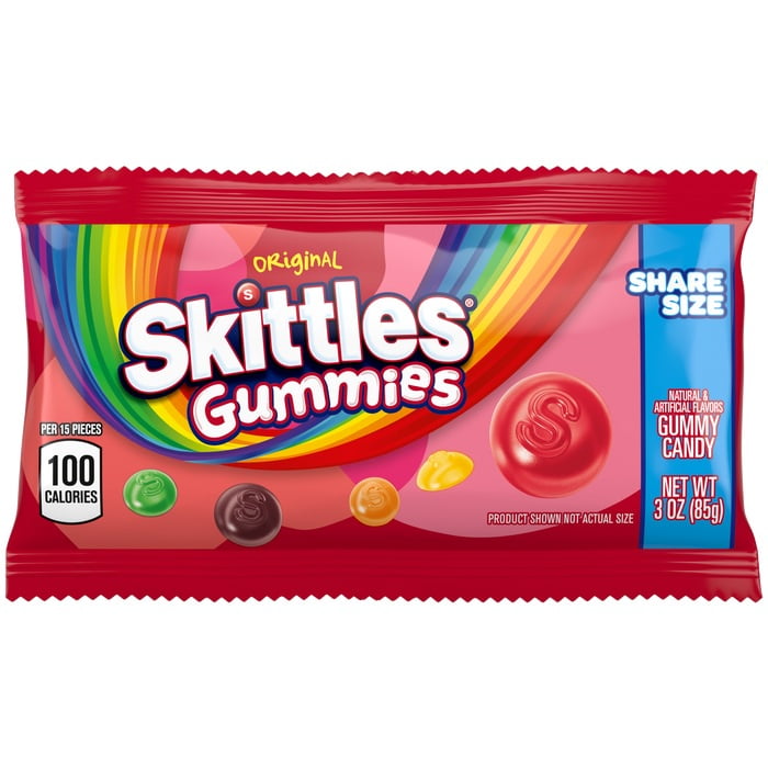 SKITTLES GUMMIES ORIGINAL SHARE SIZE 3 OUNCES PER BAG