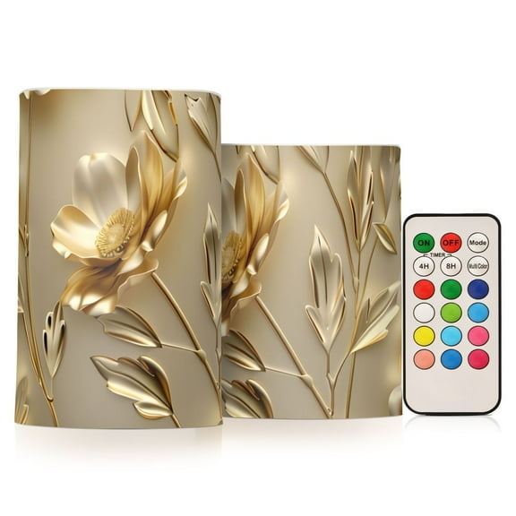 Luxury Flower and Leaf Flameless Candles with Remote Timer LED Battery Operated Flickering Candle Light for Festival Wedding Home Party