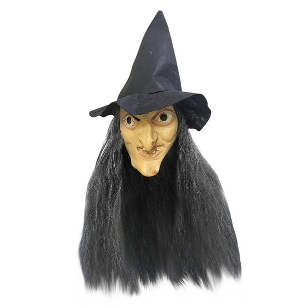 Clearance! Halloween Decor! Halloween Long Hair Ghost Face Mask Horror Witch Mask Scary Latex Head With Hat Dance Performance Props Buy 2 Get 3