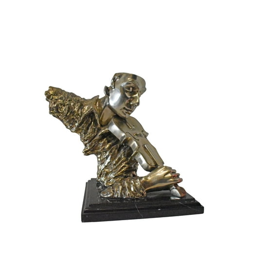 Man Playing the Violin Bronze Statue, Silver Finish - Size: 12"L x 9"W x 11"H.