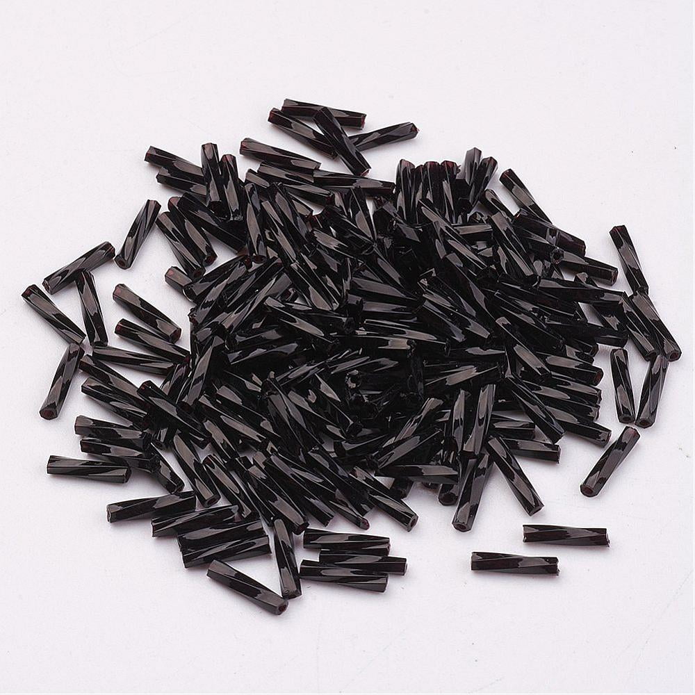 Glass Twisted Bugle Beads Opaque Colours Black 12x2mm Hole: 0.5mm about 5000pcs/bag