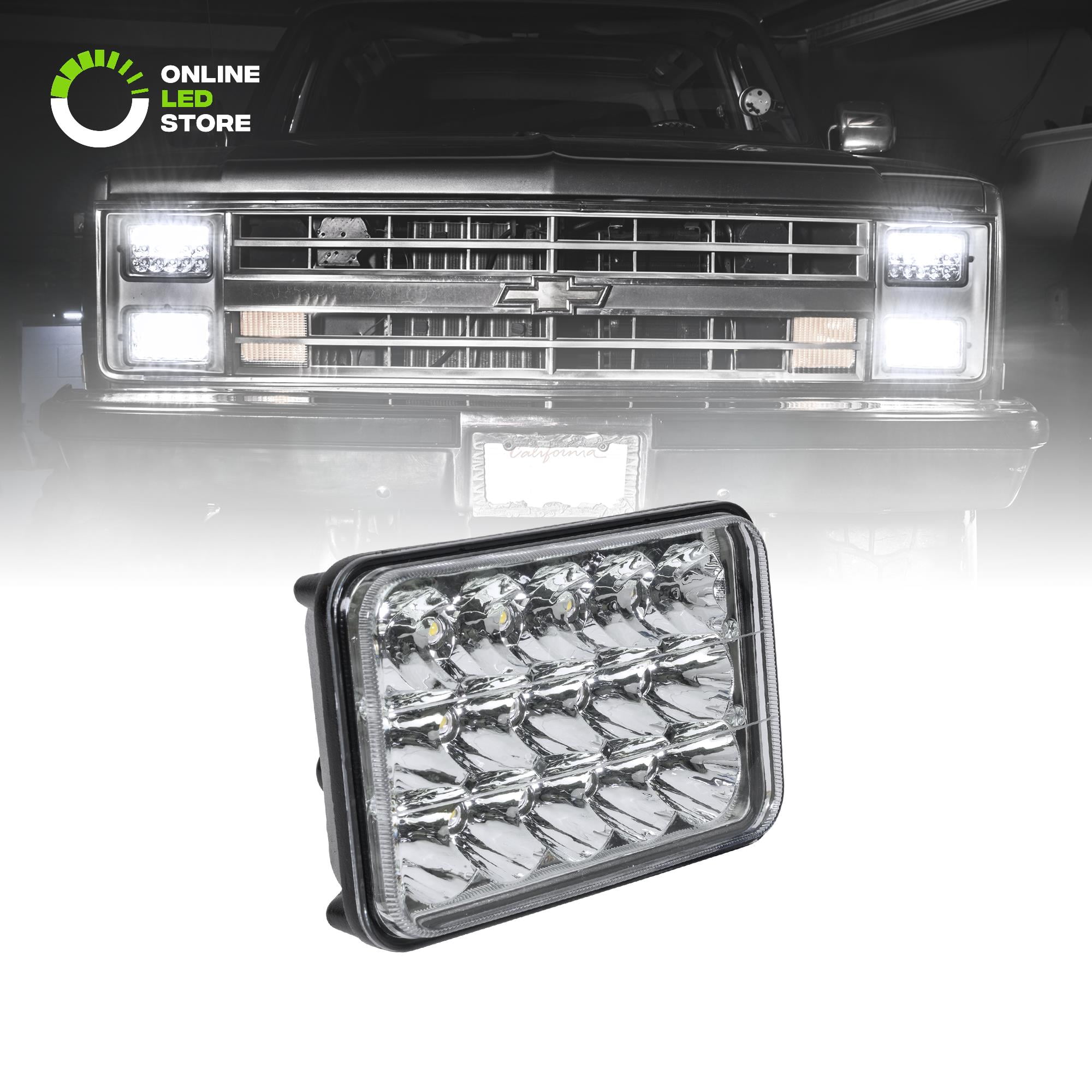 TRUCKMALL 4x6 inch LED Headlights Set Kit Lights Lamps Accessories Compatible with H4651 H4652 H4656 H4666 H6545 for Peterbil Kenworth Freightinger Ford Probe Chevrolet Oldsmobile Cutlass Chrome 4PCS Ubuymore