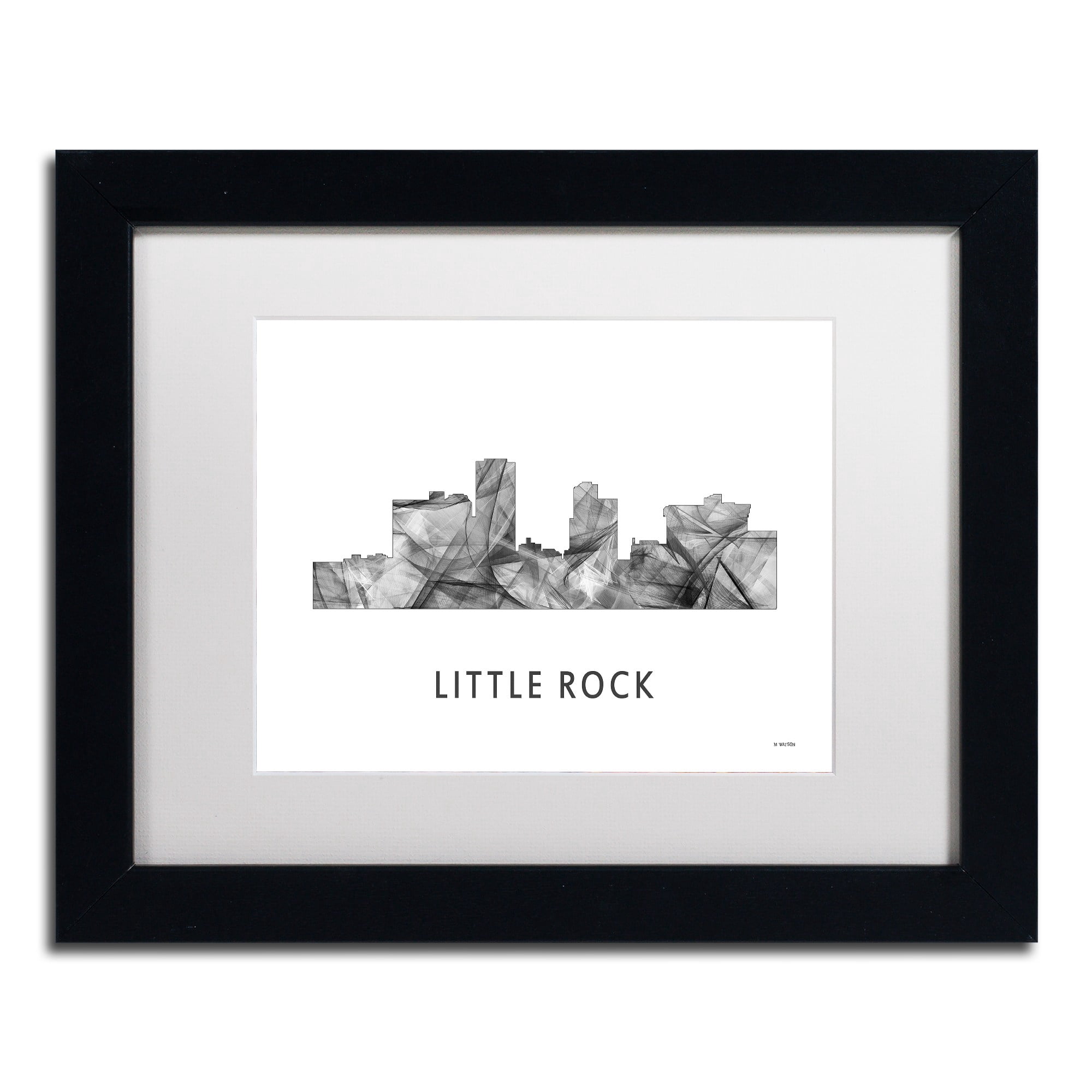 Trademark Fine Art 'Little Rock Arkansas Skyline WB-BW' Canvas Art by Marlene Watson, White Matte, Black Frame
