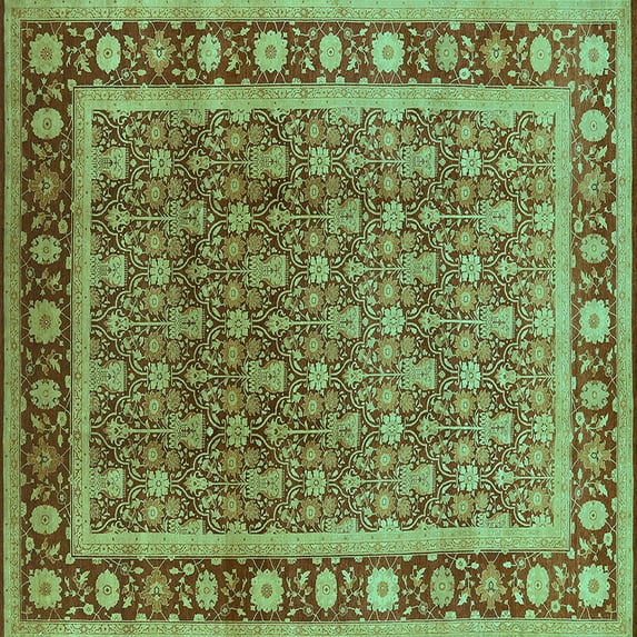 Ahgly Company Machine Washable Indoor Square Oriental Turquoise Blue Traditional Area Rugs, 3' Square