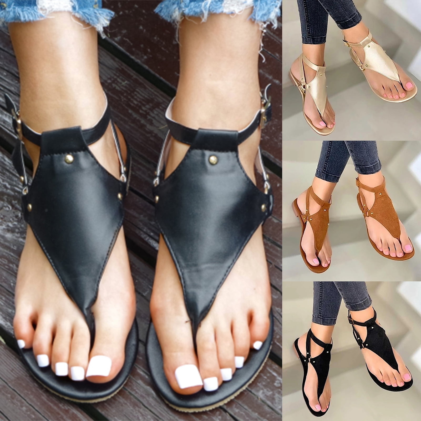 Details about   Gladiator Shoes Ladies Summer Cut Out Sandals Boots Open Toes Rivet Flats Shoes 