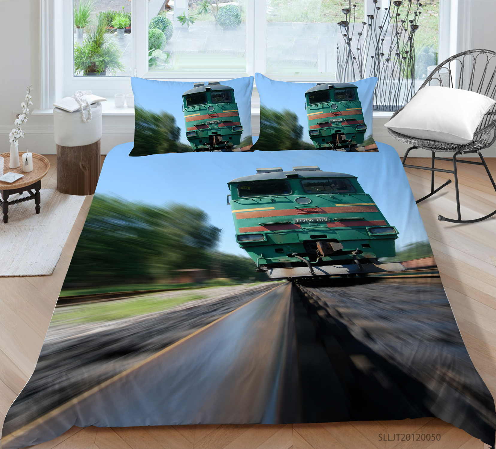 3D Printed Train Bedding, Transportation Themed Duvet Cover Set