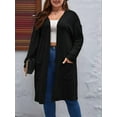 thumbnail image 3 of Plus Size  - Soft Knit Cardigan Long Sleeve Open Front Coat with Pockets Black XXL, 3 of 5