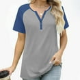 thumbnail image 6 of Tauxra Women's V Neck T-Shirt, Loose Short Sleeve Top with Button Detail, Raglan Sleeve Casual Blouse for Everyday Wear, 6 of 7