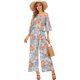 thumbnail image 1 of Verano de las mujeres Floral sin tirantes con volantes de manga corta de cintura alta pantalones de pierna ancha Casual suelto mono azul claro PeonyX de talla grande, 1 of 5