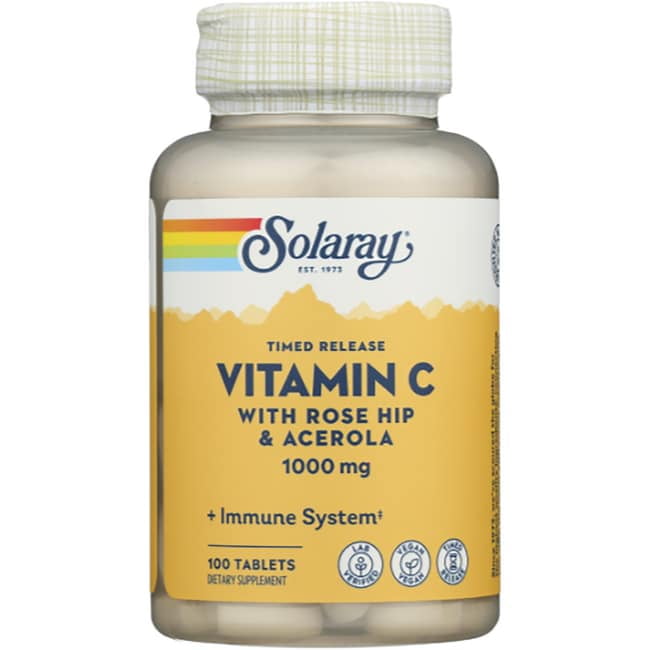 Solaray Vitamin C 1000 mg with Rose Hips & Acerola, Two-Stage Timed-Release, Long Lasting Immune Support