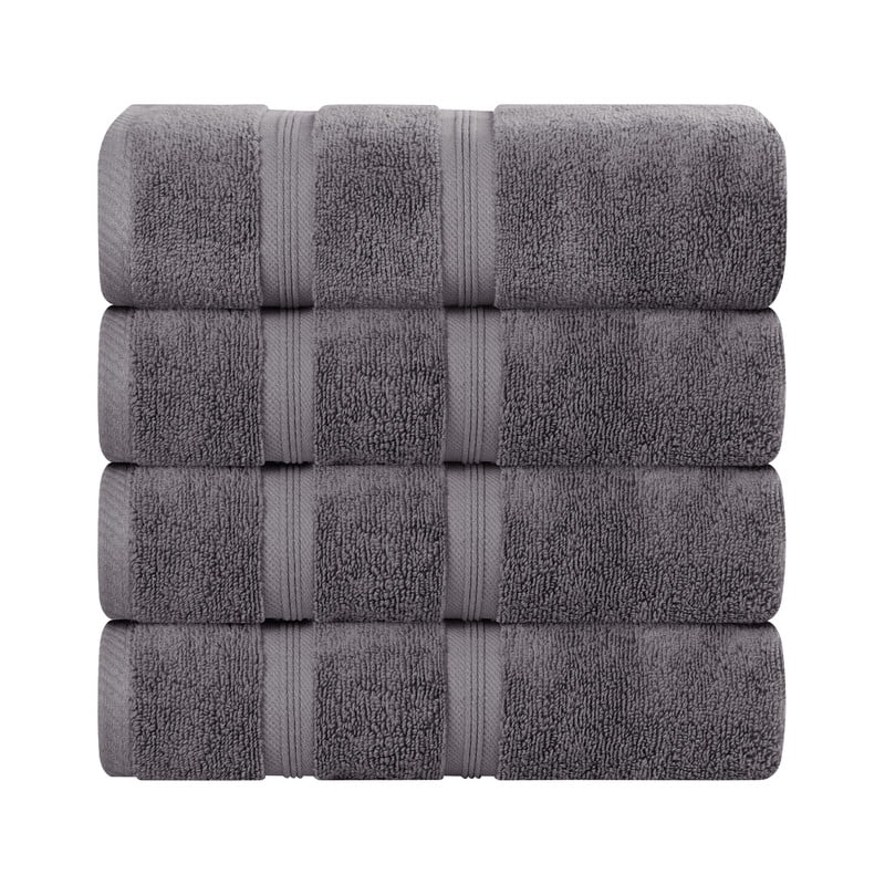 Superior Smart Dry 4-Piece Zero Twist Soft Cotton Bath Towel Set, Quick Dry Fade Resistant, Grey