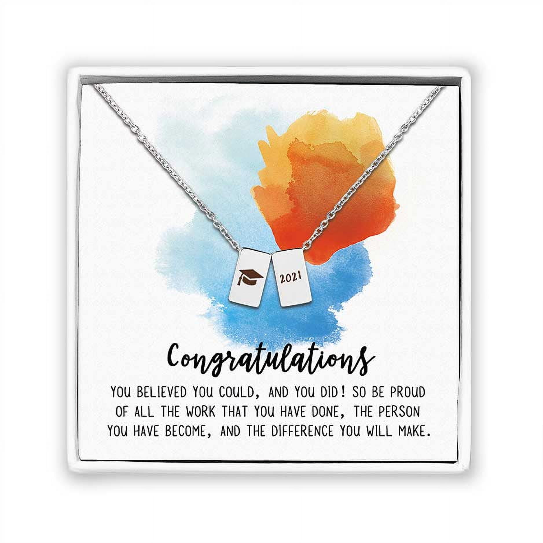 Anavia Graduation Gift for Her - Congratulations 2021 Graduation Gifts for Daughter - College | High School Graduation Gift for Friend  - Stainless Steel Cube Necklace Graduation Gifts