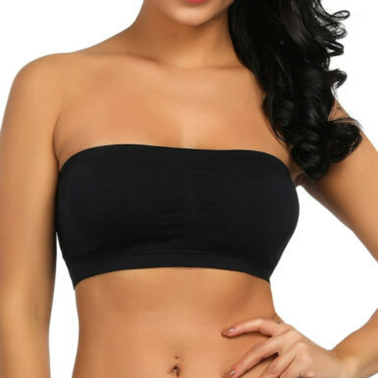 Seamless Stretch Bandeau Tube Bra Top Double Removable Strapless Size  Padded Bandeau Bra Stretchy Women Top Plus